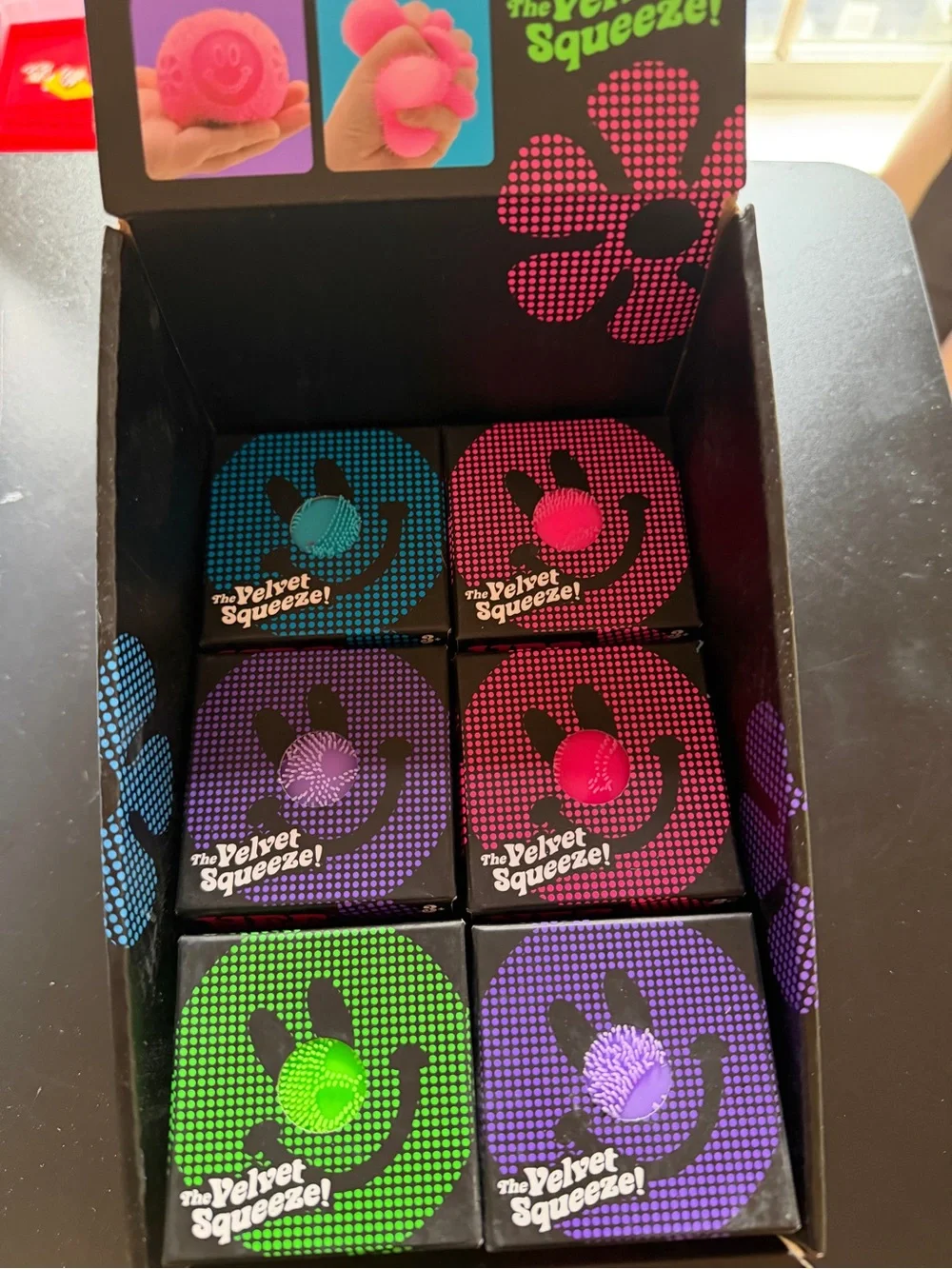 New 12 Schylling NeeDoh Fuzz Ball Flower Power Display Box Green Orange Blue Lot
